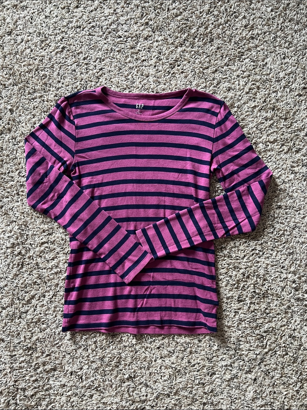 GAP Pink and Navy Striped Long-Sleeve Tee